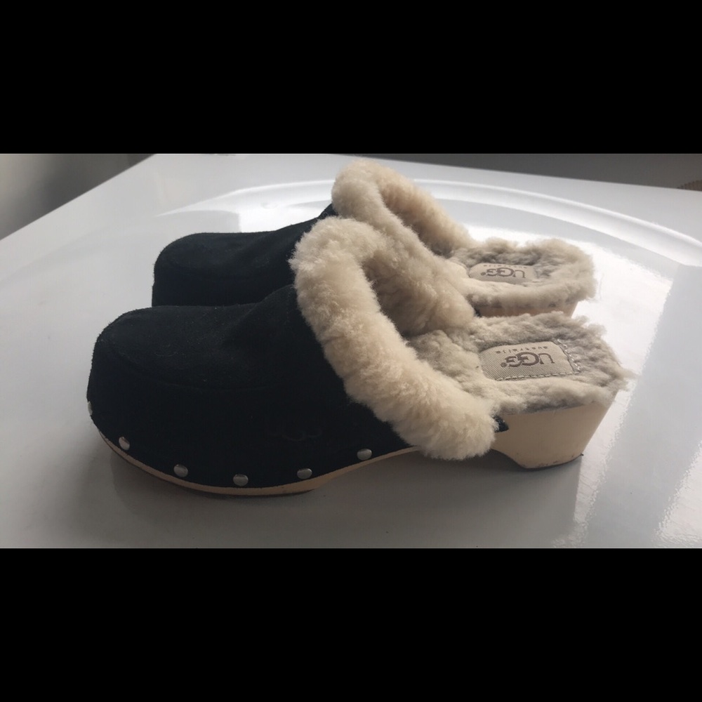 Ugg black suede mules clogs